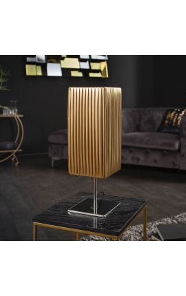 Table lamp "Golden Star" con tejido dorado sombra, estructura de metal cromado