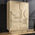 VALLA Barschrank aus gebleichtem Mangobaumholz mit 3d geometrischem Muster