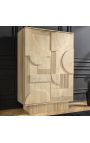 VALLA bar cabinet in bleached mango tree wood with 3d geometric pattern