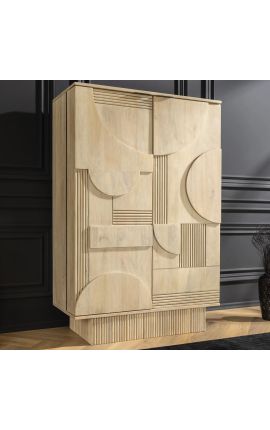 VALLA bar cabinet in bleached mango tree wood with 3d geometric pattern