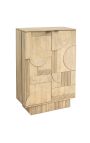 VALLA bar cabinet in bleached mango tree wood with 3d geometric pattern