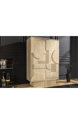 VALLA bar cabinet in bleached mango tree wood with 3d geometric pattern