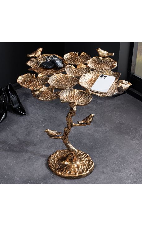 Side table "BIRDS" aluminum color antique brass