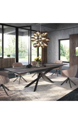 "Euphoric" dining table in black steel and graphite ceramic top 180-220-260