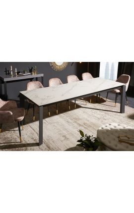 Mesa de comedor "CARRY" acero gris y cerámica superior mármol blanco 180-240