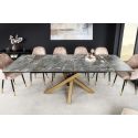 Eettafel "TEMAX" goud en bovenste keramische grijze marmer 180-220-260 cm