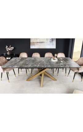 Mesa de comida "TEMAX" oro y cerámica superior mármol gris 180-220-260cm