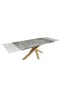 Meal table "TEMAX" gold and top ceramic grey marble 180-220-260cm