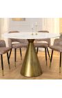 Round table "SHAVIA" with brass color base and top white marble