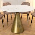 Round table "SHAVIA" with brass color base and top white marble