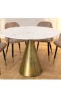 Round table "SHAVIA" with brass color base and top white marble