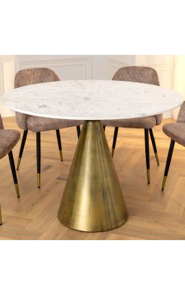 Round dining table "SHAVIA" with brass color base and top white marble