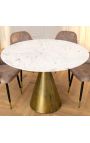 Round table "SHAVIA" with brass color base and top white marble