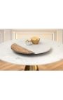 Round table "SHAVIA" with brass color base and top white marble