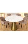 Round table "SHAVIA" with brass color base and top white marble