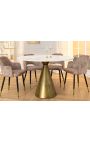 Round table "SHAVIA" with brass color base and top white marble