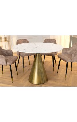 Round table &quot;SHAVIA&quot; with brass color base and top white marble