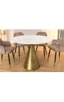 Round table "SHAVIA" with brass color base and top white marble