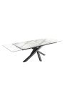 Mesa de comedor "TEMAX" acero negro, mármol de cerámica superior blanco 180-220-260cm