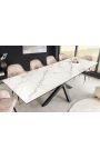 Dining table "TEMAX" black steel, top ceramic marble white 180-220-260cm