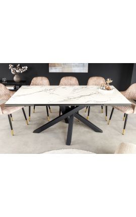 Dining table &quot;TEMAX&quot; black steel, top ceramic marble white 180-220-260cm