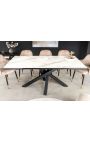 Dining table "TEMAX" black steel, top ceramic marble white 180-220-260cm