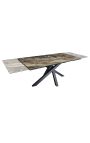 Dining table "TEMAX" black steel, top ceramic taupe marble 180-220-260cm