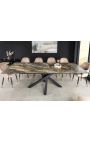 Dining table "TEMAX" black steel, top ceramic taupe marble 180-220-260cm