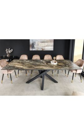 Dining table "TEMAX" black steel, top ceramic taupe marble 180-220-260cm