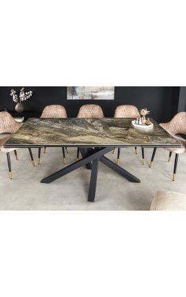 Dining table &quot;TEMAX&quot; black steel, top ceramic taupe marble 180-220-260cm