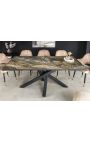 Dining table "TEMAX" black steel, top ceramic taupe marble 180-220-260cm