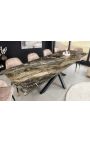 Dining table "TEMAX" black steel, top ceramic taupe marble 180-220-260cm