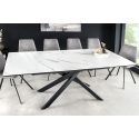 Meal table "AVORIAZ" black steel, top ceramic marble white 160-200