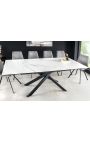 Meal table "AVORIAZ" black steel, top ceramic marble white 160-200