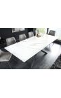 Meal table "AVORIAZ" black steel, top ceramic marble white 160-200