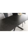 Meal table "AVORIAZ" black steel, top ceramic marble grey