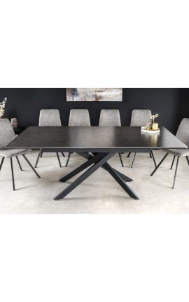 Eettafel &quot;AVORIAZ&quot; zwart staal, bovenkant keramisch marmeren grijs