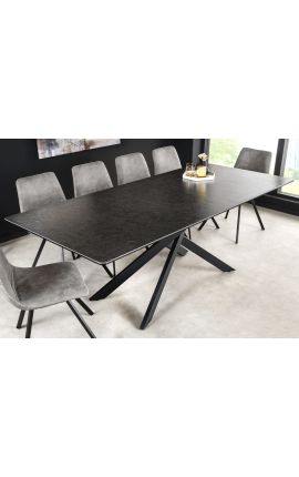 Eettafel "AVORIAZ" zwart staal, bovenkant keramisch marmeren grijs