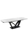 Mesa de comedor "LESARCS" acero negro, mármol de cerámica superior blanco 180-220-260cm