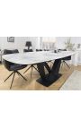 Mesa de comedor "LESARCS" acero negro, mármol de cerámica superior blanco 180-220-260cm