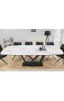 Mesa de comedor "LESARCS" acero negro, mármol de cerámica superior blanco 180-220-260cm