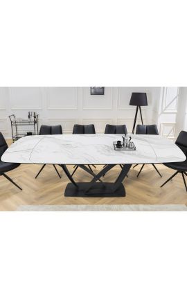 Table de repas "LESARCS" acier noir, plateau céramique marbre blanc 180-220-260cm