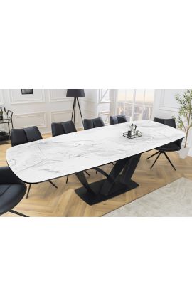 Dining table &quot;LESARCS&quot; black steel, top ceramic marble white 180-220-260cm