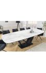 Dining table "LESARCS" black steel, top ceramic marble white 180-220-260cm