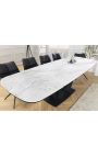 Mesa de comedor "LESARCS" acero negro, mármol de cerámica superior blanco 180-220-260cm