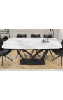 Mesa de comedor "LESARCS" acero negro, mármol de cerámica superior blanco 180-220-260cm