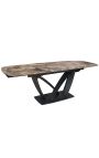 Dining table "LESARCS" black steel, top ceramic marble taupe 180-220-260cm