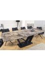 Dining table "LESARCS" black steel, top ceramic marble taupe 180-220-260cm