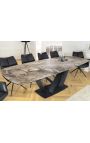 Dining table "LESARCS" black steel, top ceramic marble taupe 180-220-260cm