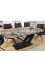 Dining table "LESARCS" black steel, top ceramic marble taupe 180-220-260cm